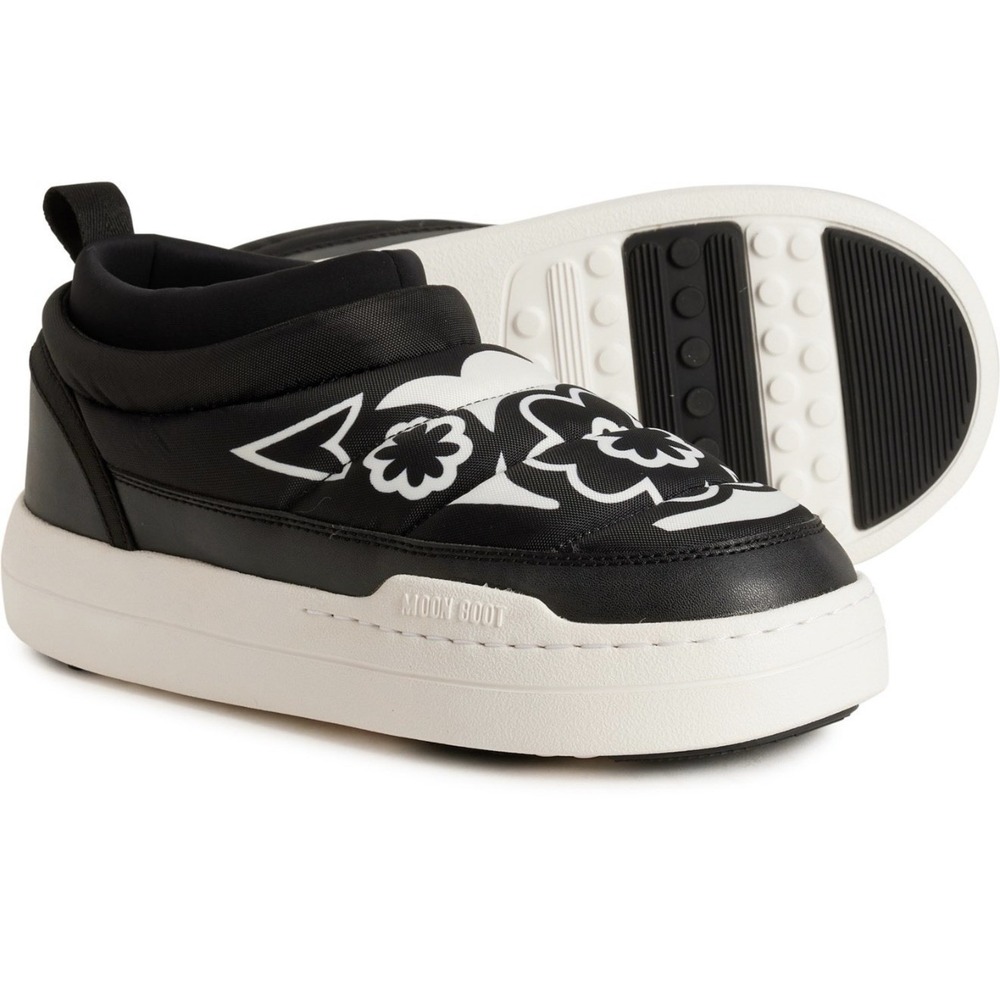 Moon Boot Park Soft Flower Black Quilted Nylon Platform Sneakers Womens 6 EU 37